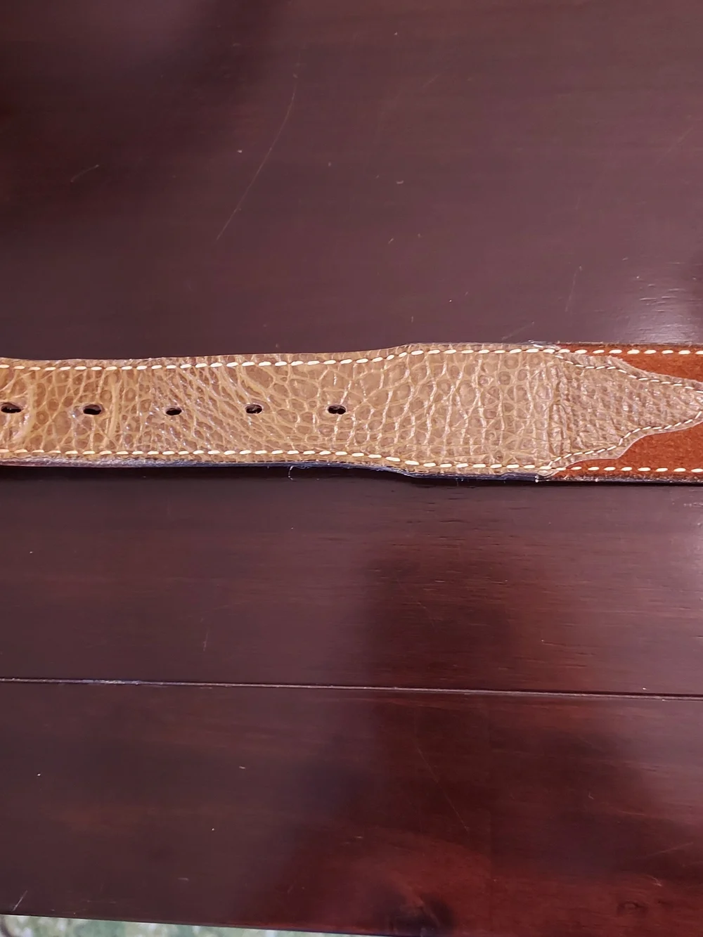 Unisex Two-Tone Brown Western Leather Belt with Textured Panels. SZ. 32